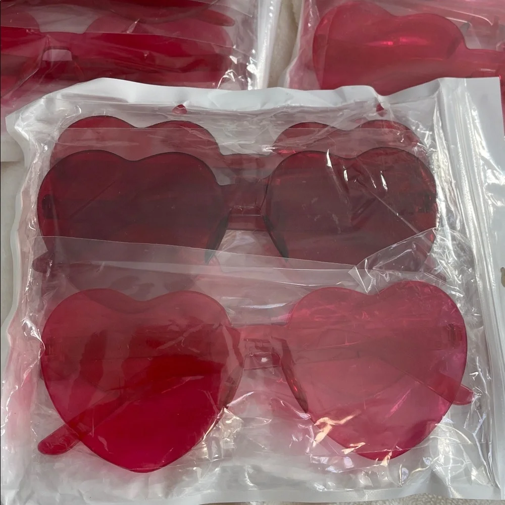 Heart-Shaped Red pink Sunglasses set of 12 new rimless party favors NWT